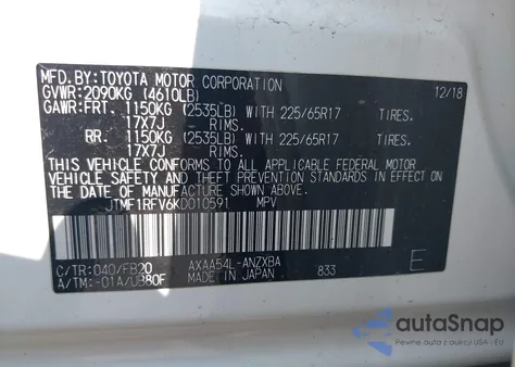 2019 Toyota Rav4 Le z USA, uszkodzony, nr VIN JTMF1RFV6KD010591